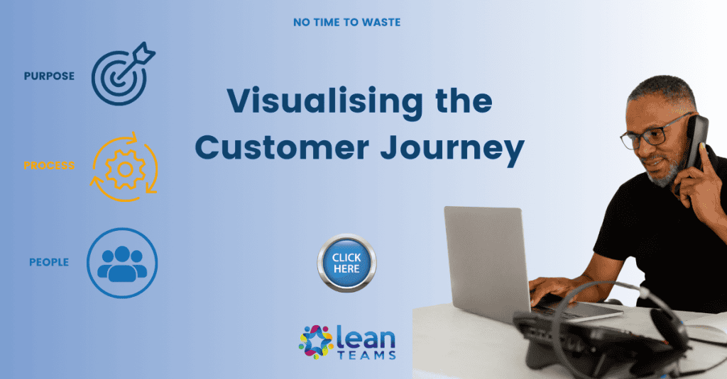 Man using laptop and phone to visualise customer journey process.