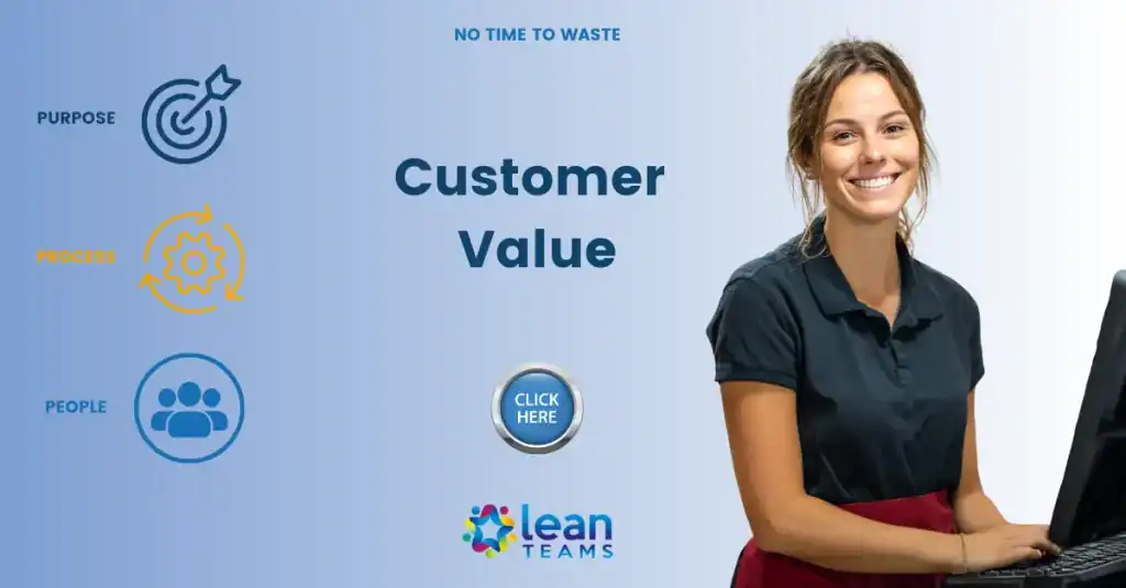 Businesswoman smiling with laptop, promoting customer value and efficiency.